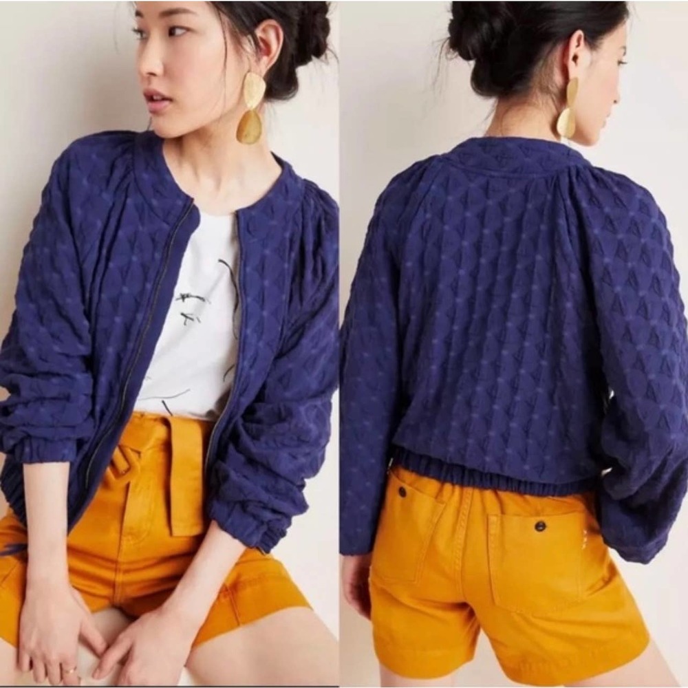 ✨Amadi by‎ Anthropologie Textured Navy Blue Jacket. Size Small✨
